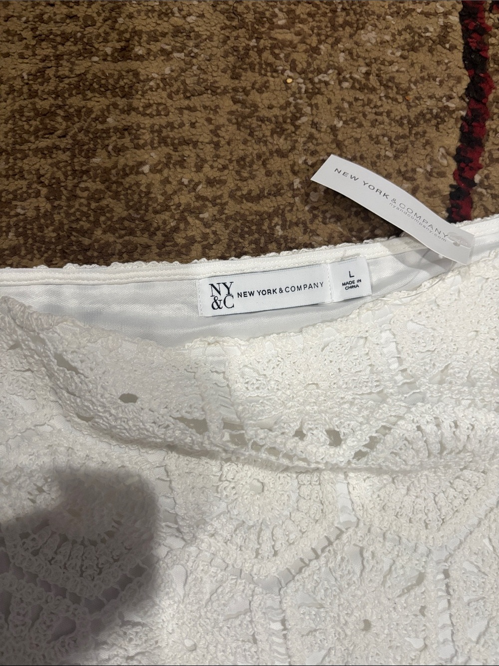 New York & Company White Crochet Hexagon Midi Skirt - Picture 2 of 6